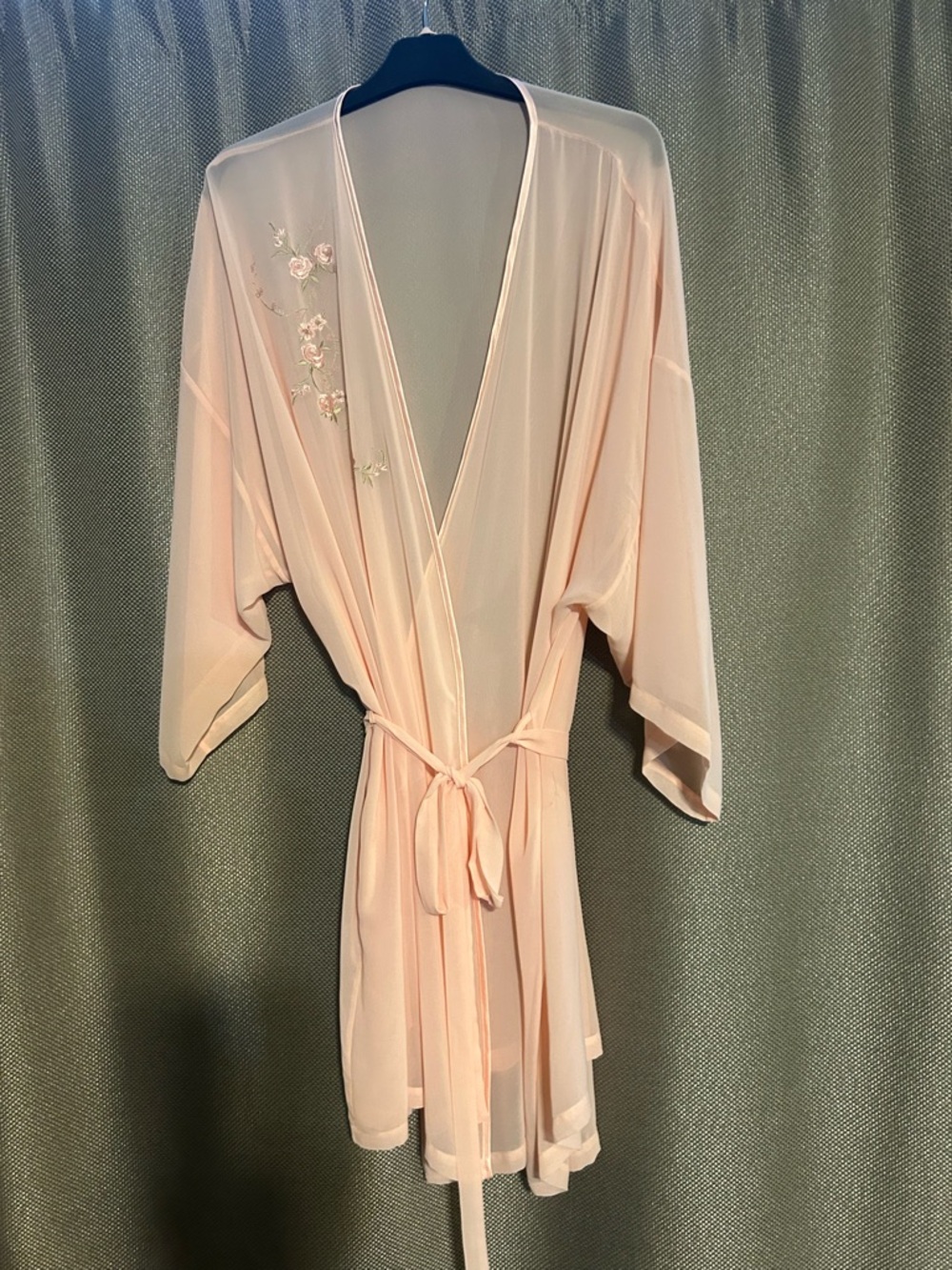 Sheer Pink Embroidered Kimono Robe - Women Intimates & Sleepwear